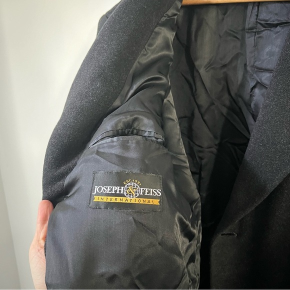 Vintage Joseph Feiss Men’s 44R Wool Cashmere Heavy Overcoat 3 Button Charcoal - Picture 4 of 7